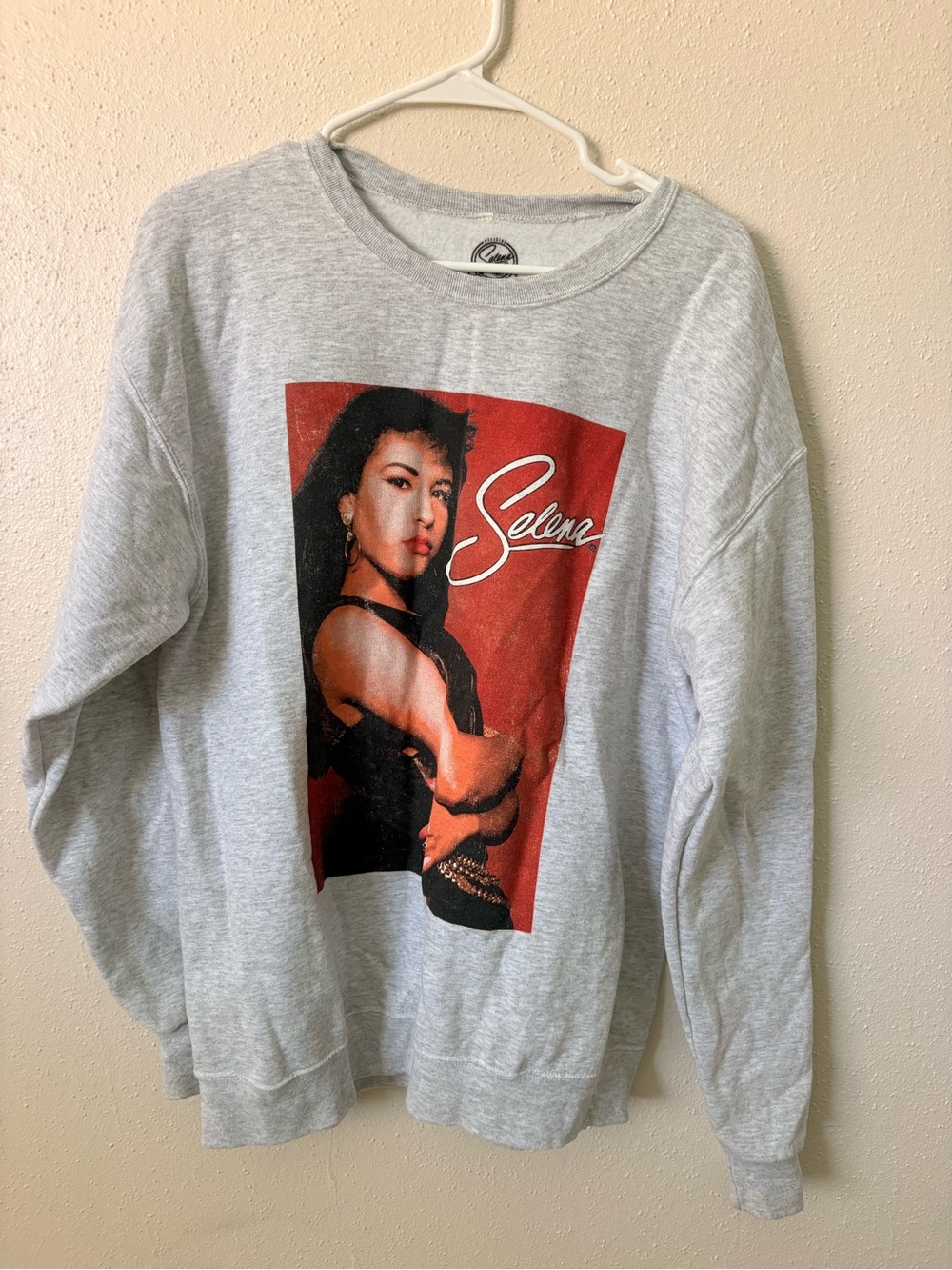 Graphic Crewneck Sweatshirt in Light Gray with Red Print